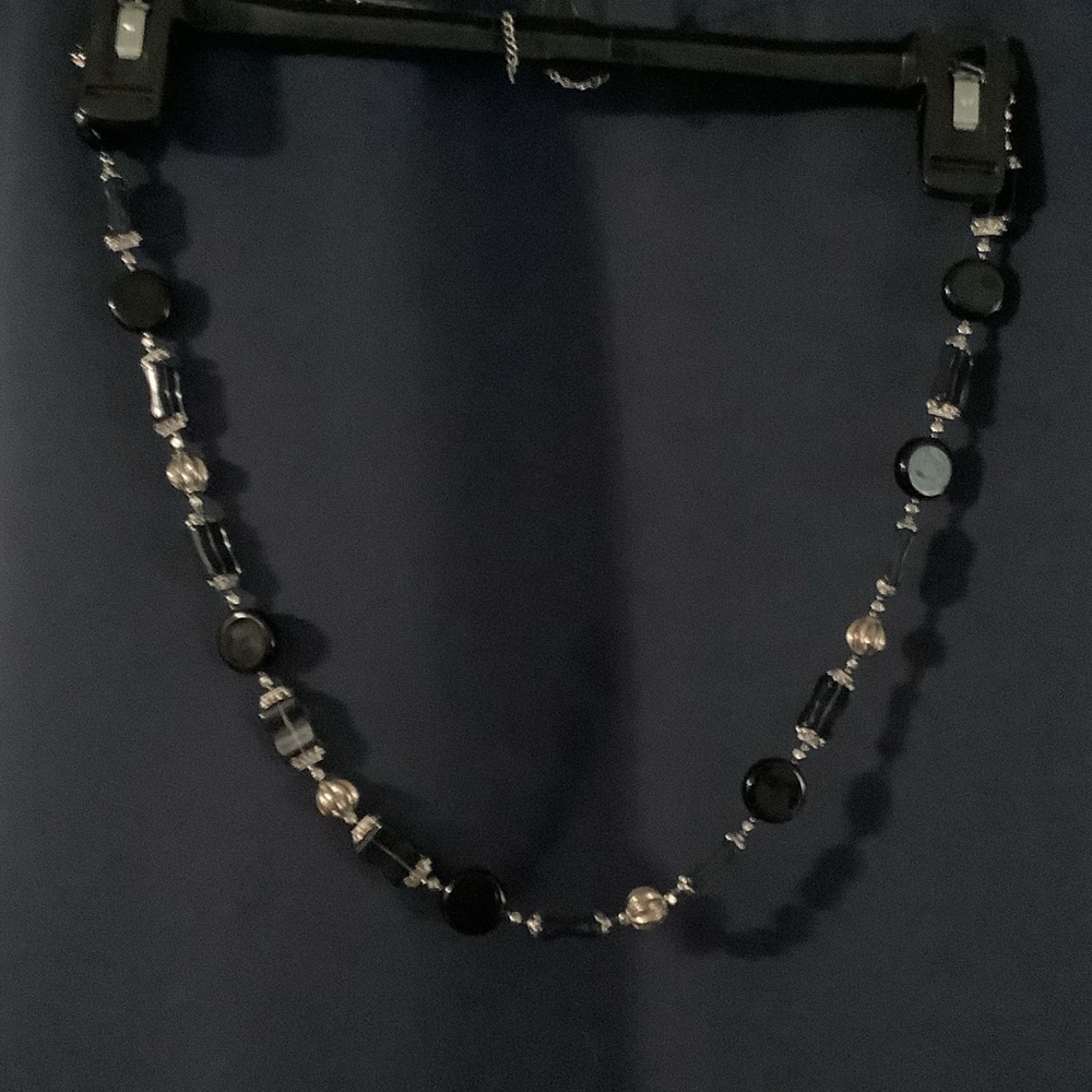 Silver and Black Beaded Women's Necklace - Elegant Statement Jewelry